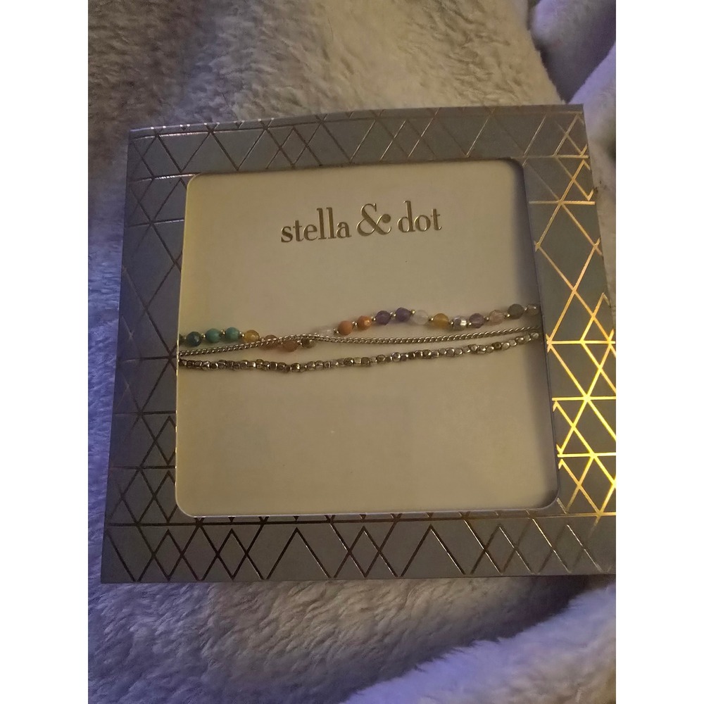 Stella & Dot Brilliance Wishing Bracelet Multi Color Bead Silver Tone Set B507S